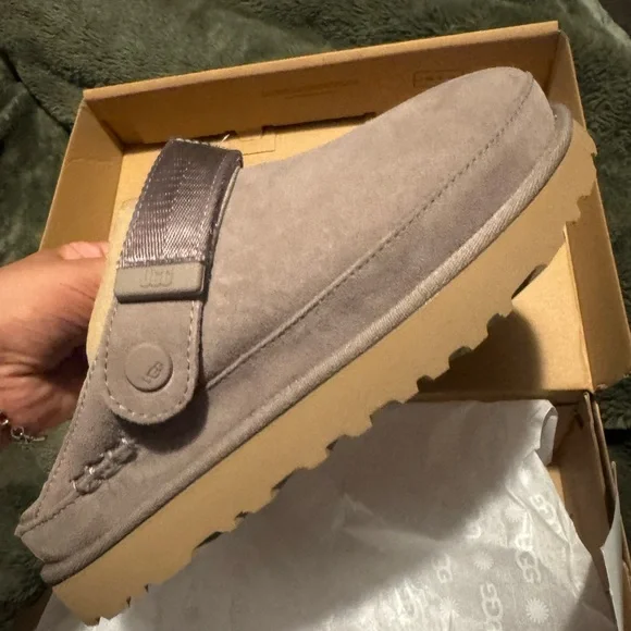 UGG Grey Suede Slide with Adjustable Strap and Lug Sole - Picture 8 of 11